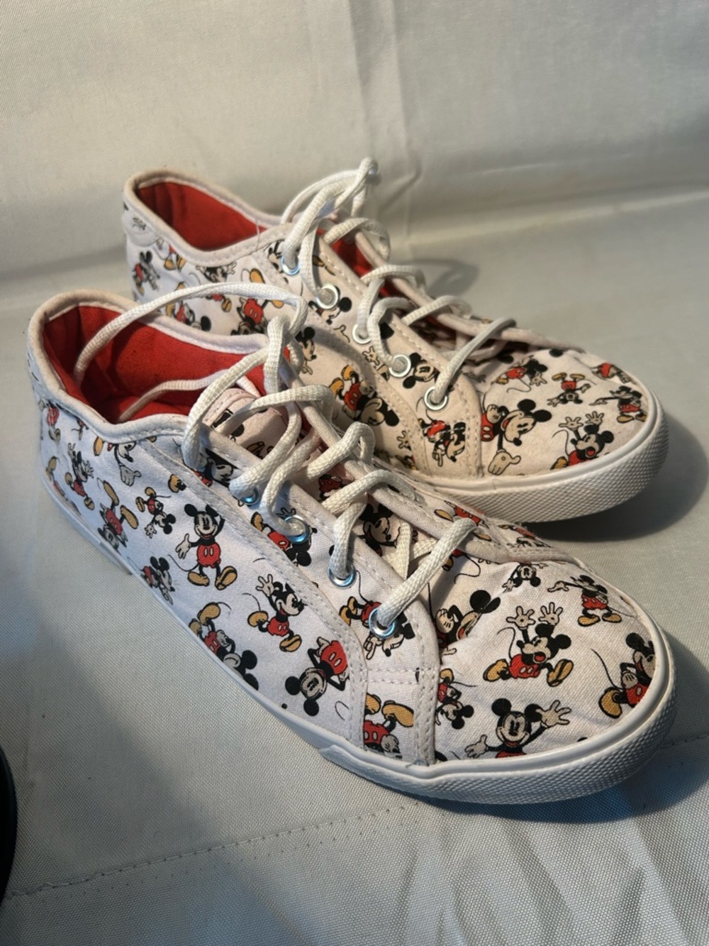 Disney Ladies Mickey Mouse Canvas Sneakers - White, Red, Black Size 9